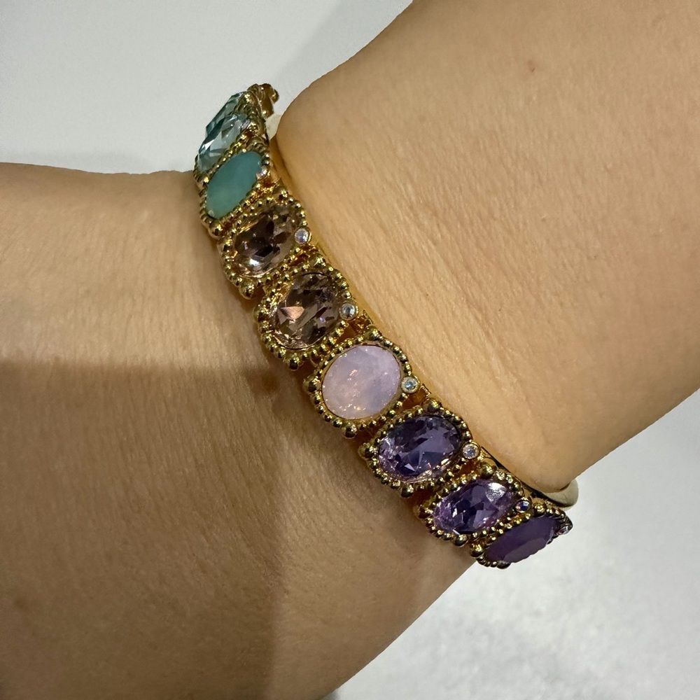 Swarovski Multi-Stone Stretch Bracelet with Purple and Teal Accents